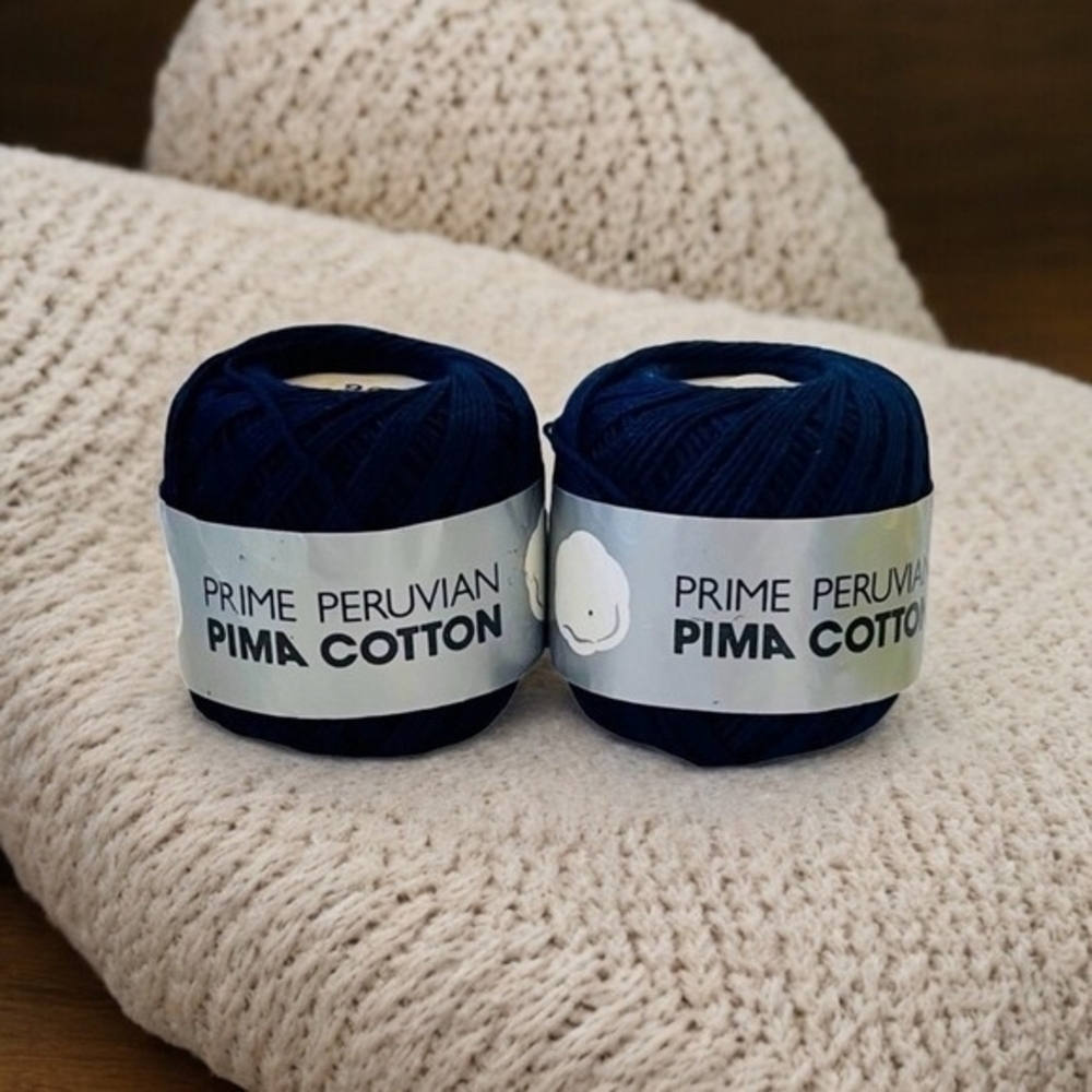 Lot 2x Vintage Cascade Prime Peruvian Pima Cotton Yarn Navy Blue 100 Yards NWT